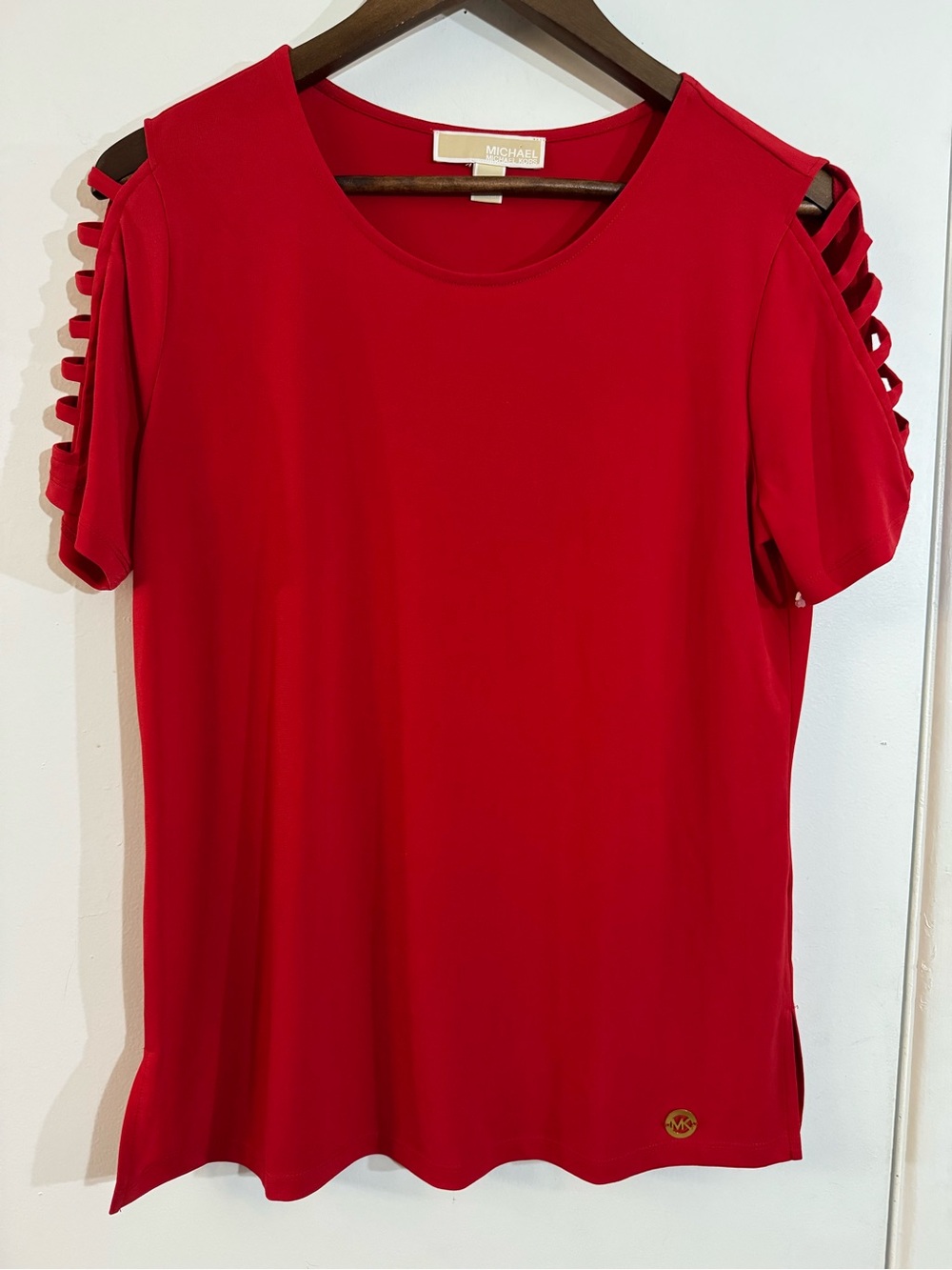 Michael Kors Red Cold-Shoulder Short Sleeve Top